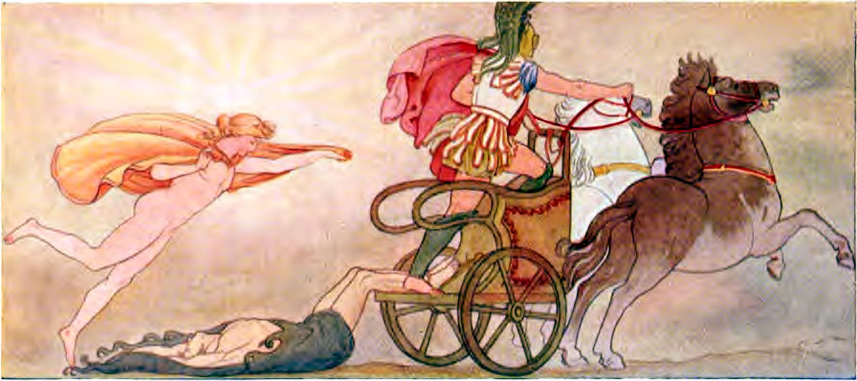 Hectors body dragged at the Chariot of Achilles